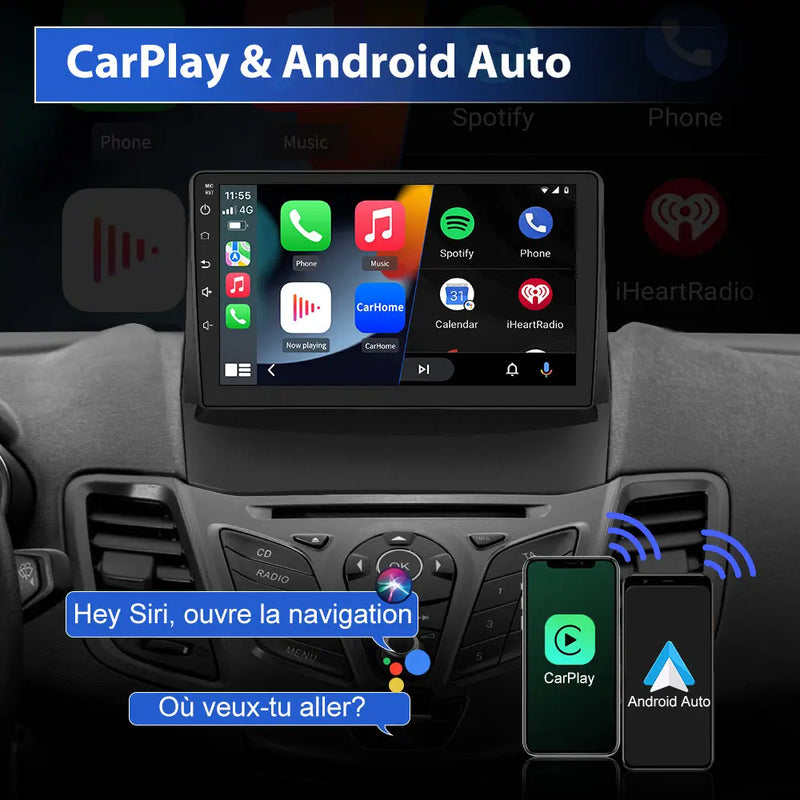 AWESAFE Autoradio Android 12 pour Ford Fiesta (2009-2014) [2Go+32Go] avec 9 Pouces Écran Tactile Carplay Android Auto GPS Bluetooth Wi-FI/Commande au Volant/Aide au Parking AWESAFE