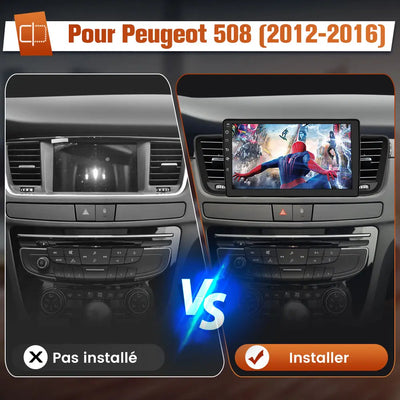 AWESAFE Autoradio Android 12 pour Peugeot 508 (2012-2016) [2Go+32Go] avec 9 Pouces Écran Tactile Carplay Android Auto GPS Bluetooth Wi-FI/Commande au Volant/Aide au Parking AWESAFE