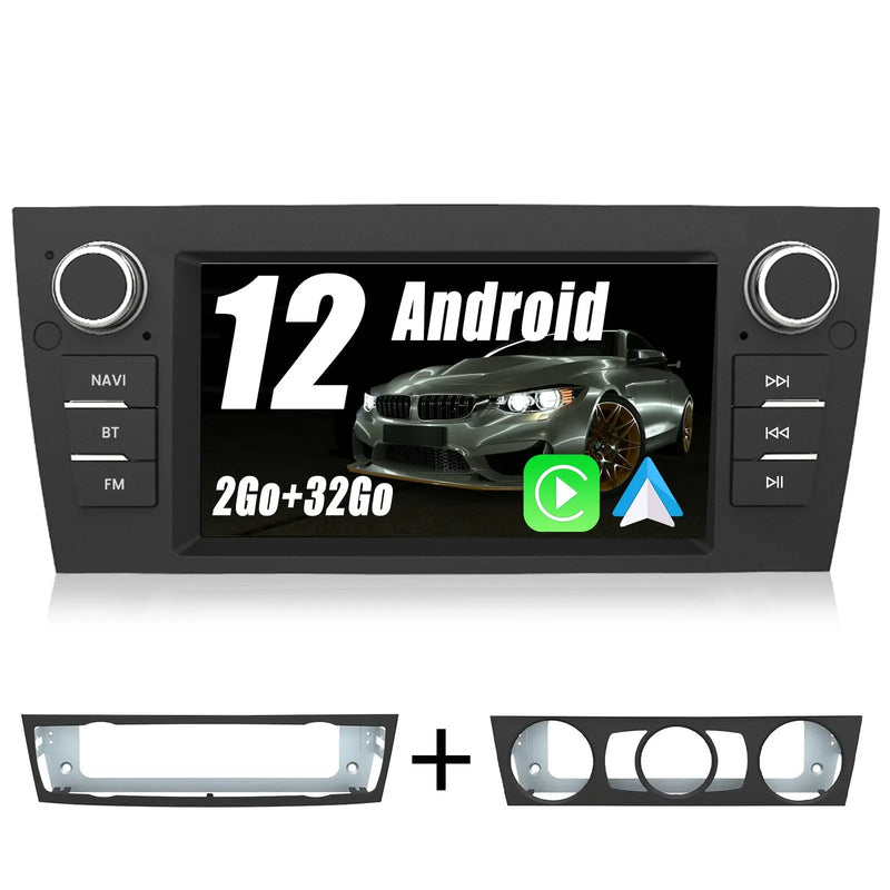 AWESAFE Autoradio Android 12 pour BMW Série3 E90 E91 E92 E93 [2Go+32Go] avec Carplay Android Auto 7 Pouces Écran GPS Navigation Bluetooth FM RDS USB,Support Commande au Volant/Aide au Parking AWESAFE