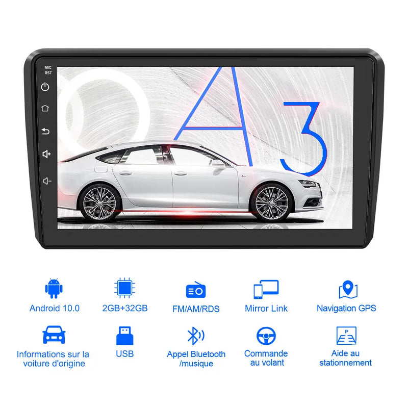 AWESAFE Autoradio Android 12 pour Audi A3/S3/RS3【2Go+32Go】 9 Pouces avec Carplay Android Auto GPS Bluetooth/FM/RDS/USB/WiFi/Dab+/Commande Au Volant/Aide au Stationnement AWESAFE