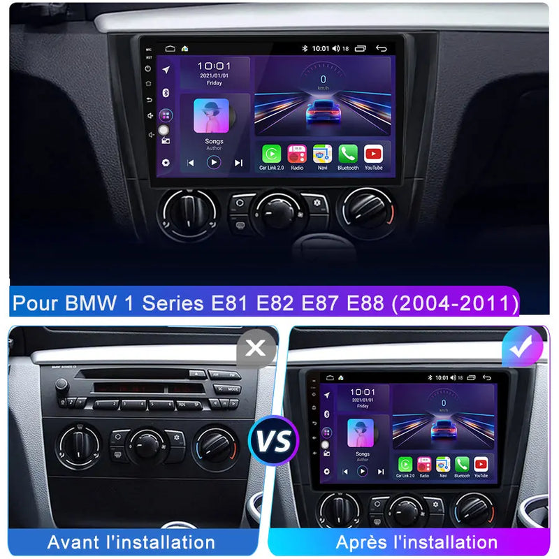 AWESAFE Autoradio Android 12 pour BMW 1 Series E81 E82 E87 E88 (2004-2011)[2Go+32Go] avec 9 Pouces Carplay San Fil/Android Auto GPS WiFi Bluetooth USB FM RDS/Commandes au Volant/Aide au Stationnement AWESAFE
