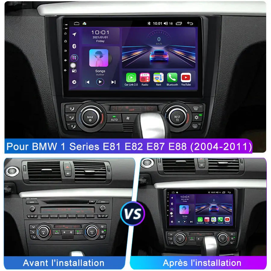 AWESAFE Autoradio Android 12 pour BMW 1 Series E81 E82 E87 E88 (2004-2011) [2Go+32Go] avec 9 Pouces Carplay San Fil/Android Auto GPS WiFi Bluetooth USB FM RDS/Commandes au Volant/Aide au Stationnement AWESAFE