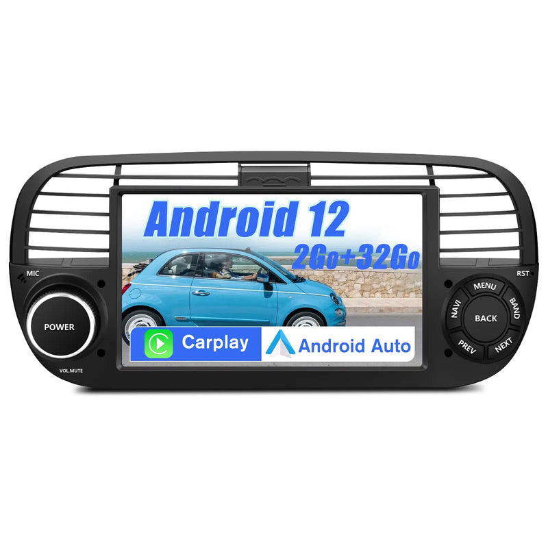 AWESAFE Autoradio Android 12 pour Fiat 500(2007-2015) [2Go+32Go] 7 Pouces avec Carplay Android Auto GPS WiFi DSP FM Commande au Volant/Bluetooth/Aide au Stationnement AWESAFE