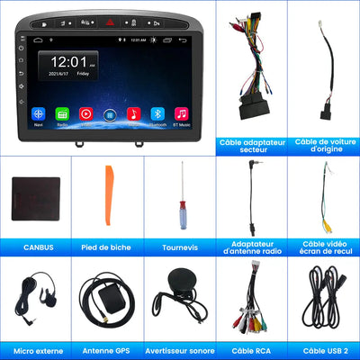 AWESAFE Autoradio Carplay pour Peugeot 308/408(2007-2013) 9 Pouces,Android 12 [2Go+32Go] avec GPS Android Auto WiFi DSP FM Commande au Volant/Bluetooth/Aide au Stationnement-Gris AWESAFE