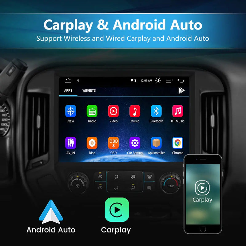 Andriod Car Radio Stereo for Chevy Silverado GMC Sierra 2014-2018 Built in Wireless Carplay Android Auto 4GB+64GB GPS Navigation & WiFi DSP AWESAFE