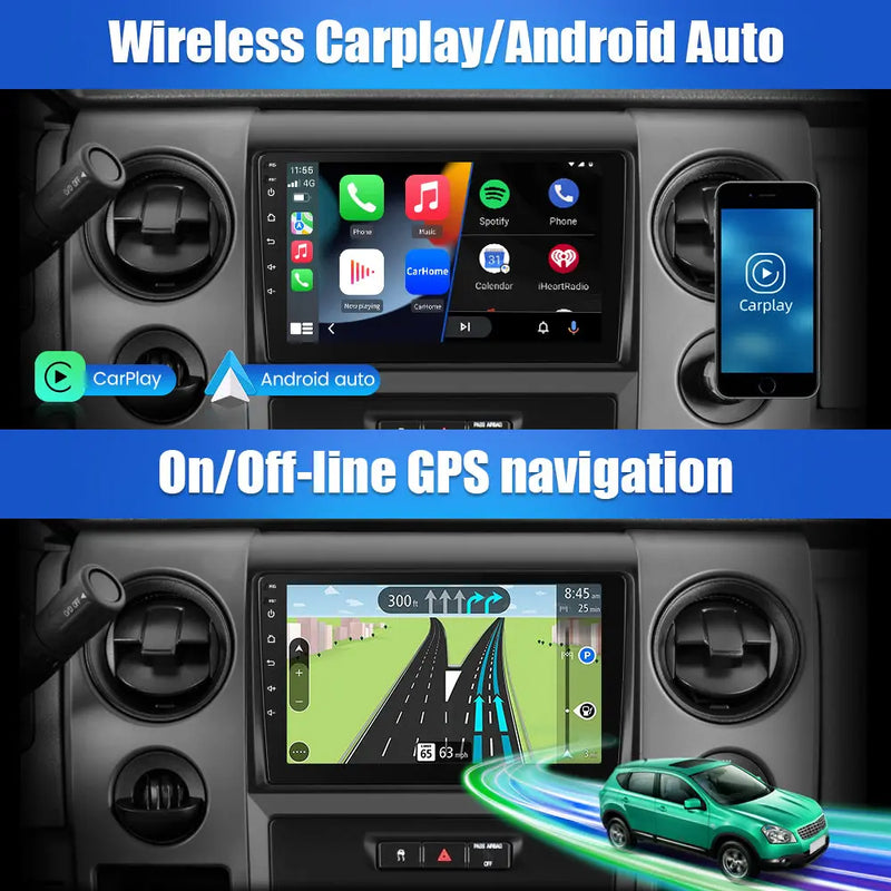 Andriod Car Radio Stereo for Ford F150 2009-2012 Built in Wireless Carplay Android Auto 2GB+64GB GPS Navigation & WiFi AWESAFE