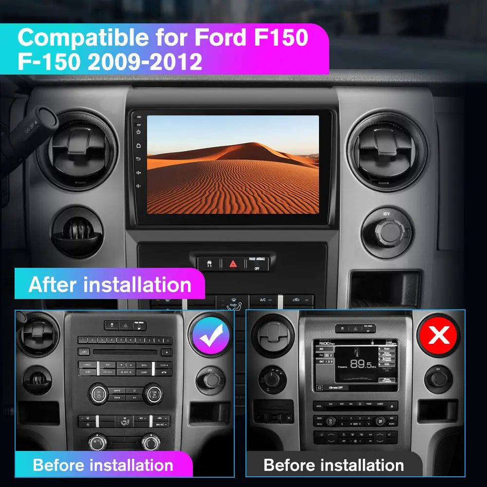 Andriod Car Radio Stereo for Ford F150 F-150 2009-2012 Built in Wireless Carplay Android Auto 2GB+64GB GPS Navigation & WiFi 9 inch AWESAFE