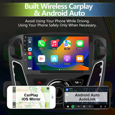Andriod Car Radio Stereo for Ford Focus 2012-2017 Built in Wireless Carplay Android Auto  2GB+64GB GPS Navigation & WiFi AWESAFE