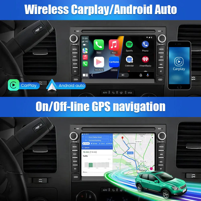 Andriod Car Radio Stereo for GMC Built in Wireless Carplay Android Auto 2GB+64GB GPS Navigation & WiFi 7 inch. AWESAFE