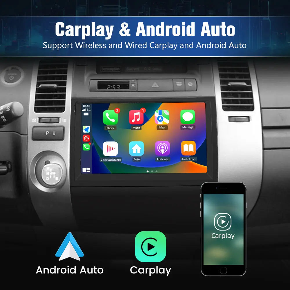 Andriod Car Radio Stereo for Toyota Prius 2003-2009 Built in Wireless Carplay Android Auto  GPS Navigation & WiFi  Rear View AWESAFE