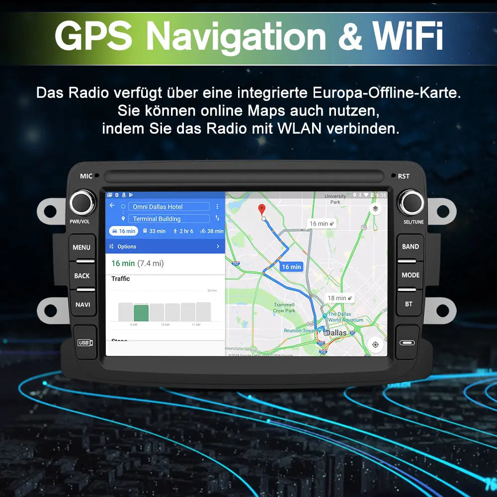 AWESAFE Android Autoradio für Renault Radio mit CarPlay/Android Auto GPS Navi Lenkradsteuerung DSP FM-Radio Bluetooth WiFi AWESAFE