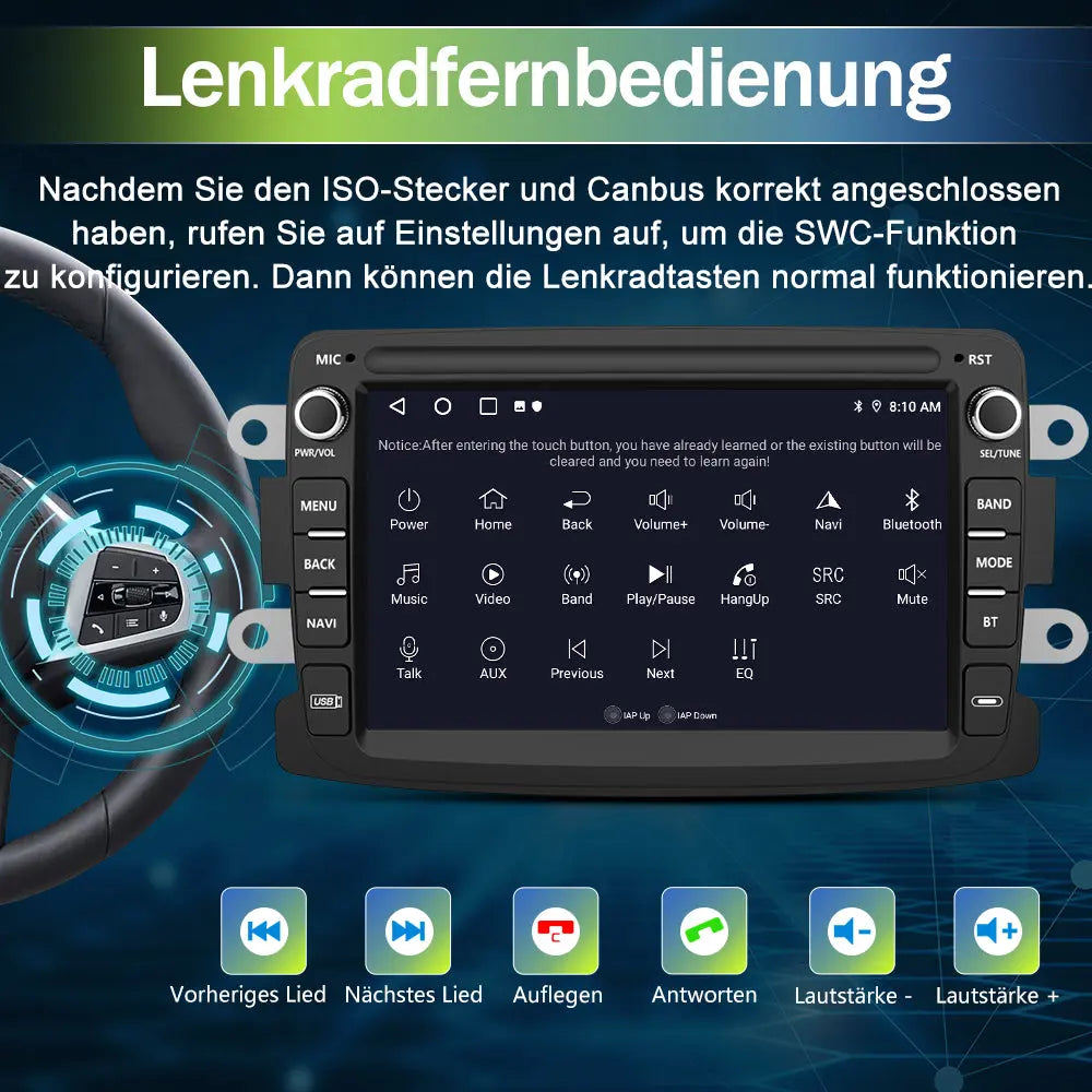 AWESAFE Android Autoradio für Renault Radio mit CarPlay/Android Auto GPS Navi Lenkradsteuerung DSP FM-Radio Bluetooth WiFi AWESAFE