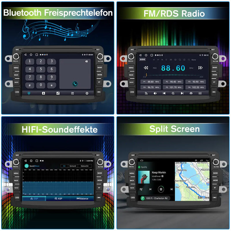 AWESAFE Android Autoradio für Renault Radio mit CarPlay/Android Auto GPS Navi Lenkradsteuerung DSP FM-Radio Bluetooth WiFi AWESAFE