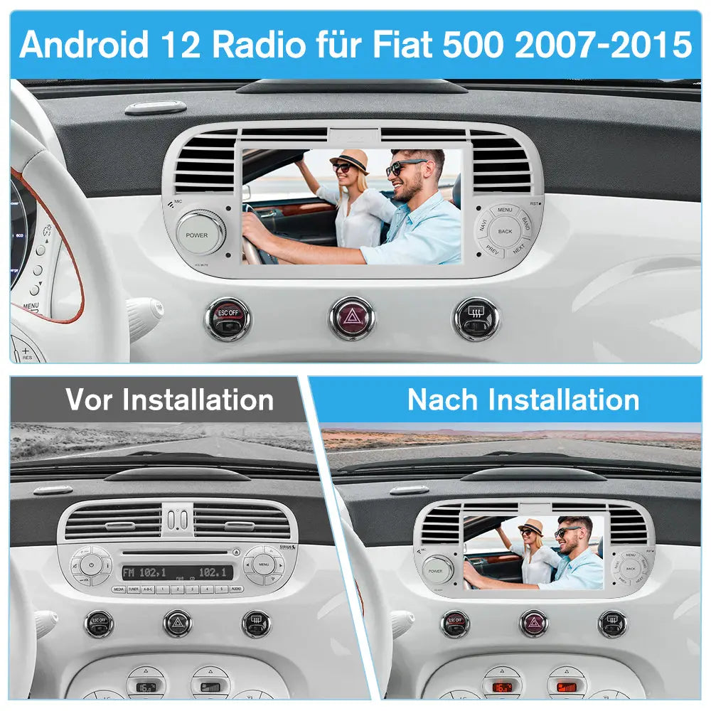 NVGOTEV Autoradio Voor Fiat 500 2007-2015 – 7 Inch IPS Touchscreen, Draadloze Carplay/Android Auto, GPS, Bluetooth, DAB-ready, 2+32GB