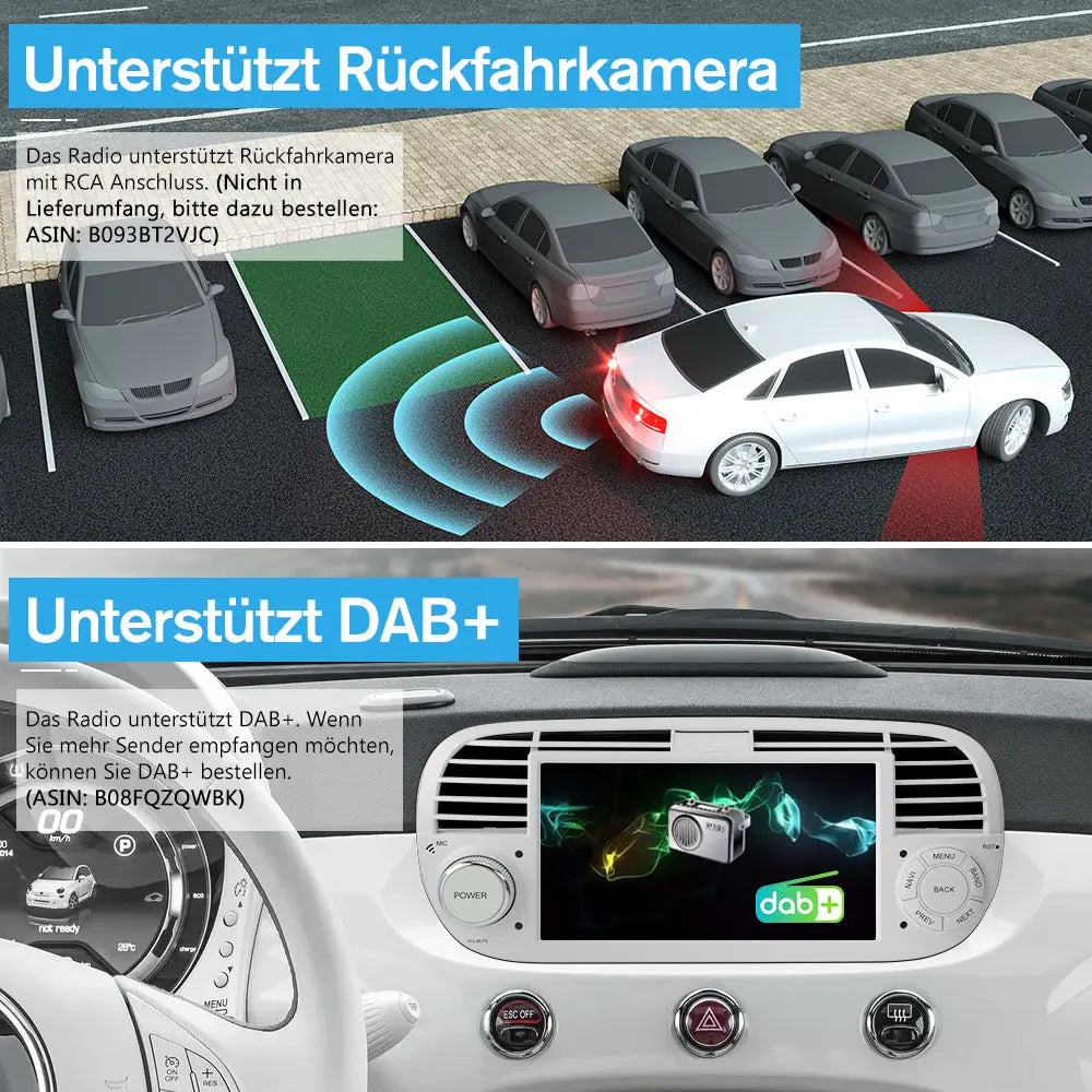 AWESAFE Android Autoradio für Fiat 500 2007-2015 Radio mit CarPlay/Android Auto GPS Navi Lenkradsteuerung DSP FM-Radio Bluetooth WiFi AWESAFE