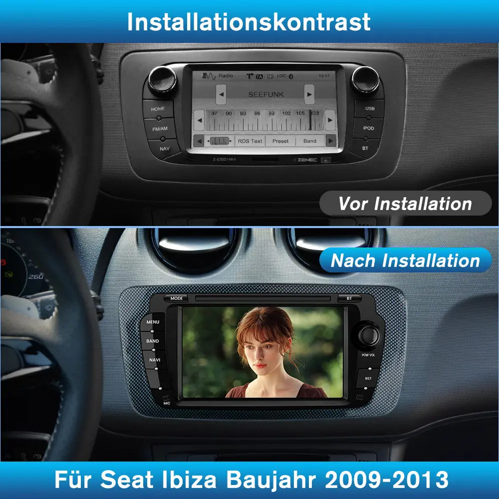 AWESAFE Android Autoradio für Für Seat ibiza Baujahr 2009-2013 Radio mit CarPlay/Android Auto GPS Navi Lenkradsteuerung DSP FM-Radio Bluetooth WiFi AWESAFE