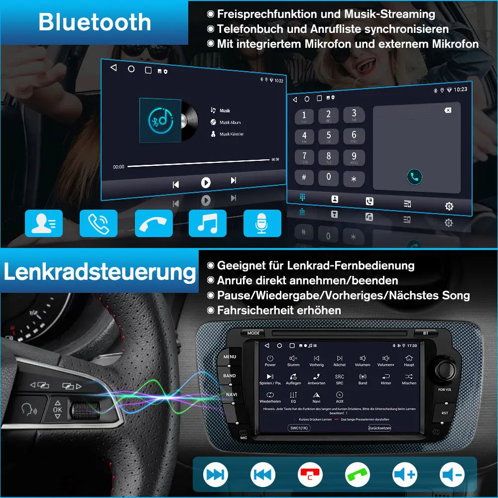 AWESAFE Android Autoradio für Für Seat ibiza Baujahr 2009-2013 Radio mit CarPlay/Android Auto GPS Navi Lenkradsteuerung DSP FM-Radio Bluetooth WiFi AWESAFE