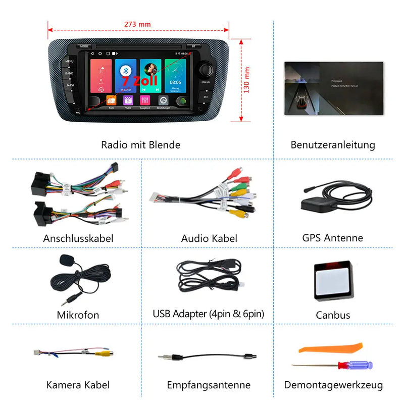 AWESAFE Android Autoradio für Für Seat ibiza Baujahr 2009-2013 Radio mit CarPlay/Android Auto GPS Navi Lenkradsteuerung DSP FM-Radio Bluetooth WiFi AWESAFE