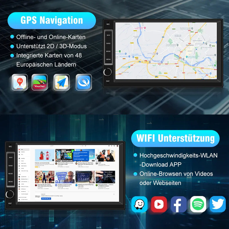 AWESAFE Android Autoradio Radio mit CarPlay/Android Auto GPS Navi Lenkradsteuerung DSP FM-Radio Bluetooth WiFi AWESAFE