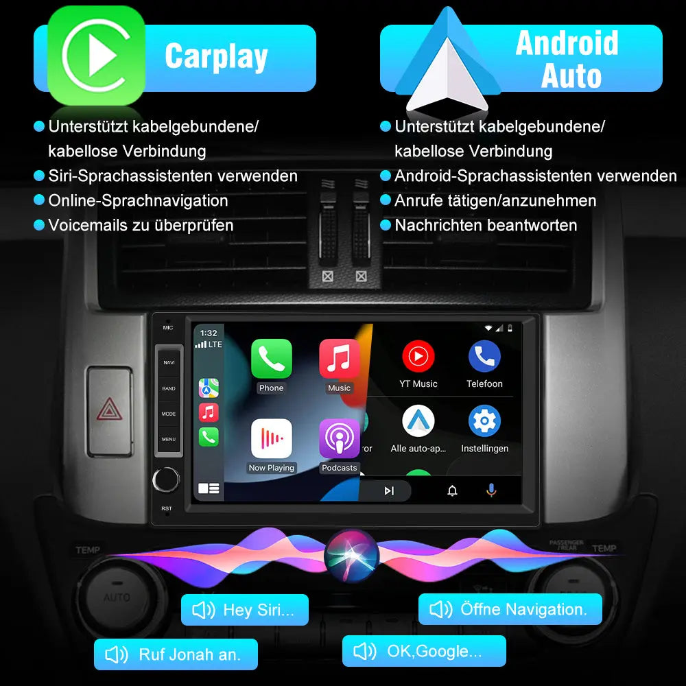 AWESAFE Android Autoradio Radio mit CarPlay/Android Auto GPS Navi Lenkradsteuerung DSP FM-Radio Bluetooth WiFi AWESAFE