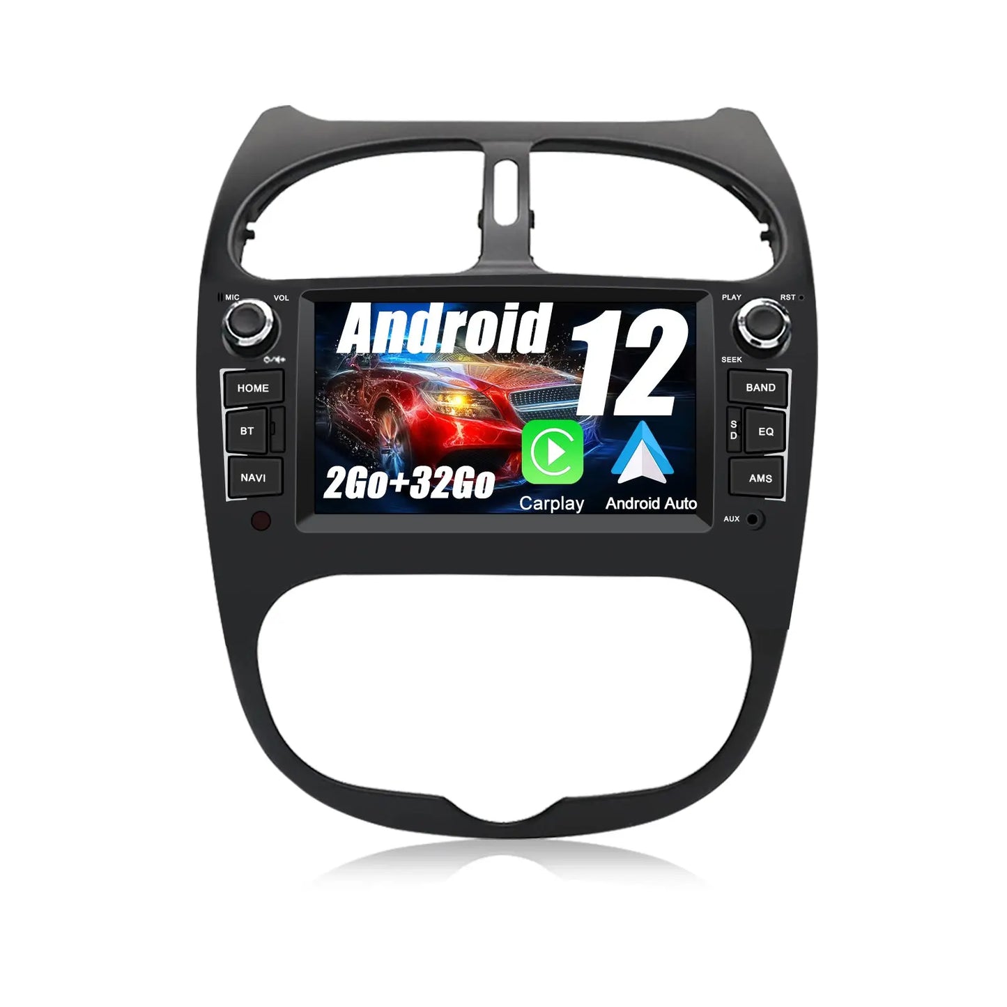 AWESAFE Radio Android 12 pour Peuyeot 206 2001-2016 Construit en Carplay intégré/Android Auto SWC GPS Bluetooth WiFi RDS FM Radio AWESAFE