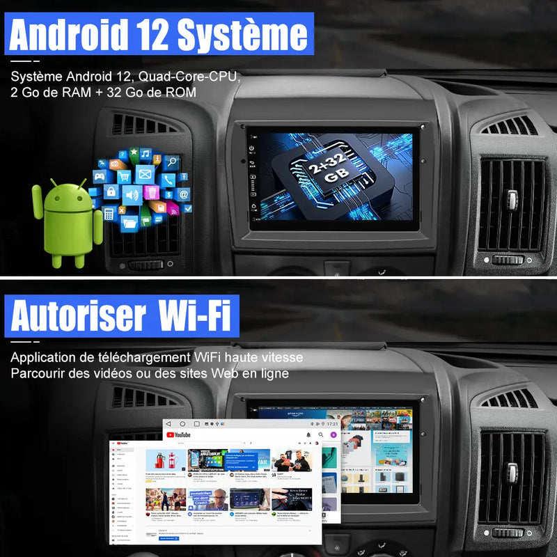 AWESAFE Radio Android Pour Fiat Ducato2009-2015 Construit en Carplay intégré/Android Auto SWC GPS Bluetooth WiFi RDS FM Radio AWESAFE