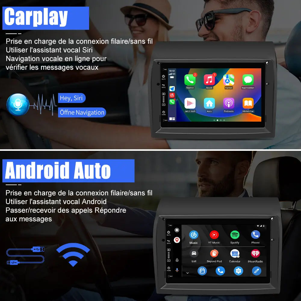 AWESAFE Radio Android Pour Fiat Ducato2009-2015 Construit en Carplay intégré/Android Auto SWC GPS Bluetooth WiFi RDS FM Radio AWESAFE