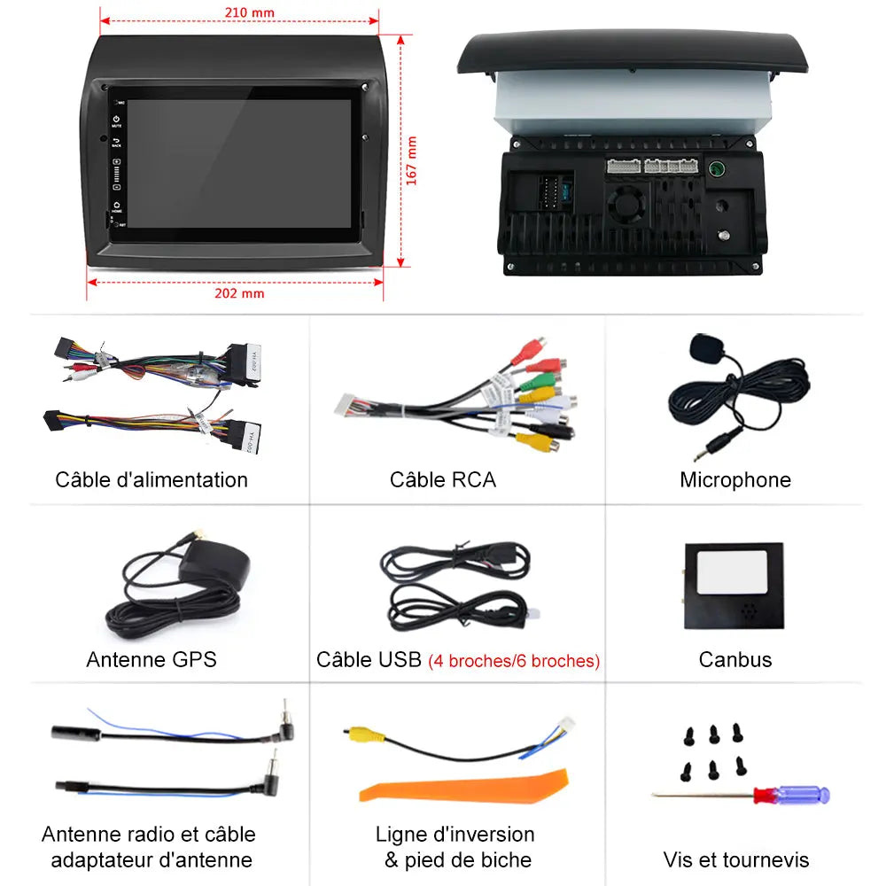 AWESAFE Radio Android Pour Fiat Ducato2009-2015 Construit en Carplay intégré/Android Auto SWC GPS Bluetooth WiFi RDS FM Radio AWESAFE