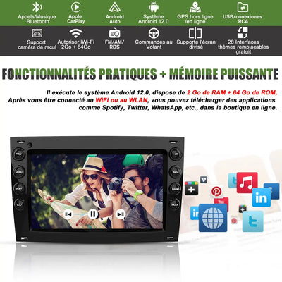 AWESAFE Radio Android Pour Fiat Ducato 2009-2015 Construit en Carplay intégré/Android Auto SWC GPS Bluetooth WiFi RDS FM Radio AWESAFE