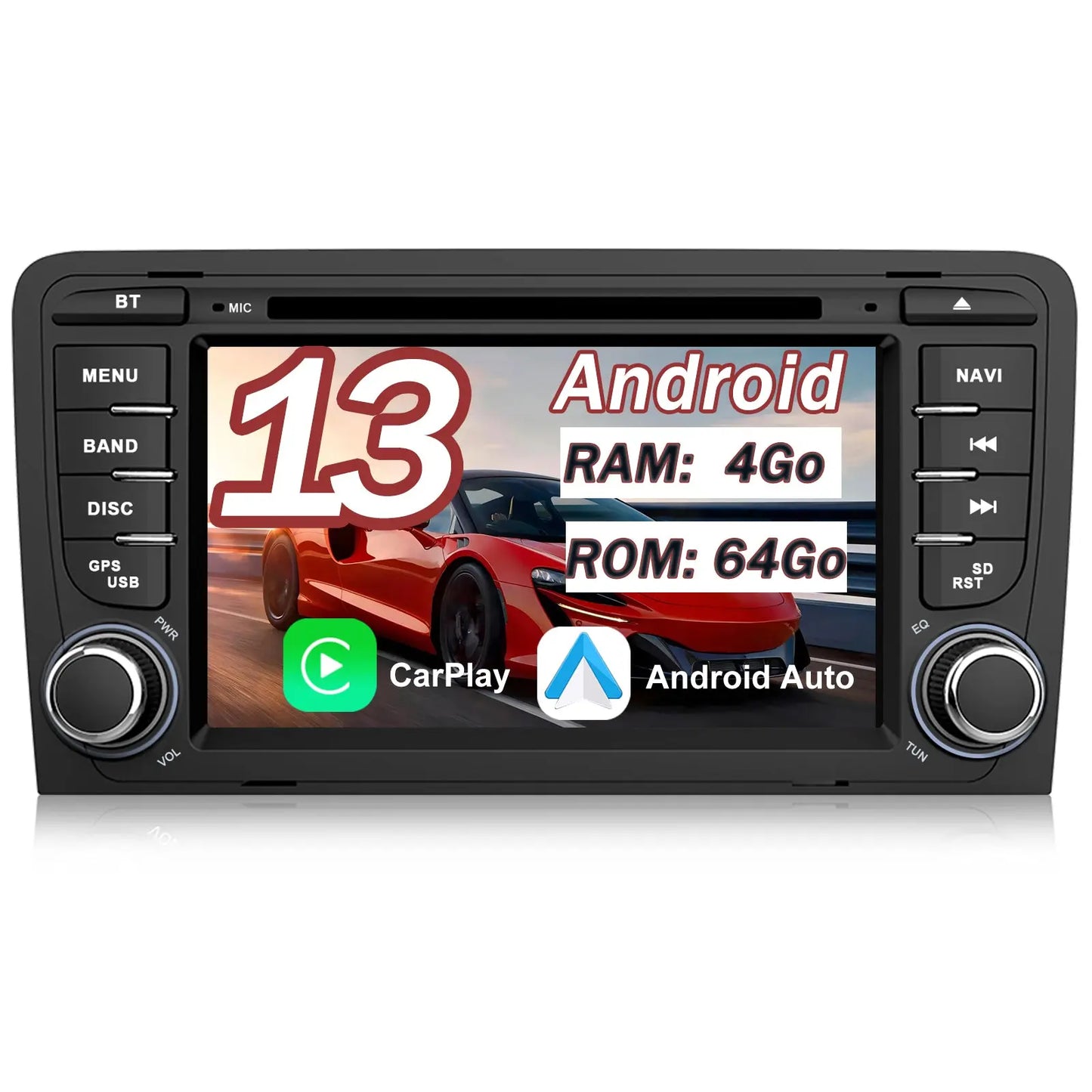 AWESAFE Radio Android Pour Audi A3/S3/RS3 2006-2012 Construit en Carplay intégré/Android Auto SWC GPS Bluetooth WiFi RDS FM Radio AWESAFE