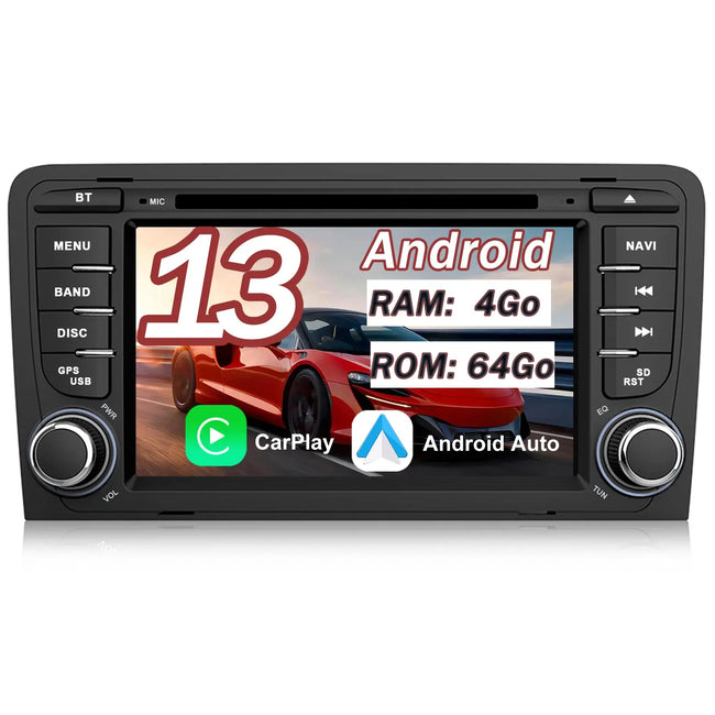 AWESAFE Radio Android Pour Audi A3/S3/RS3 2006-2012 Construit en Carplay intégré/Android Auto SWC GPS Bluetooth WiFi RDS FM Radio AWESAFE