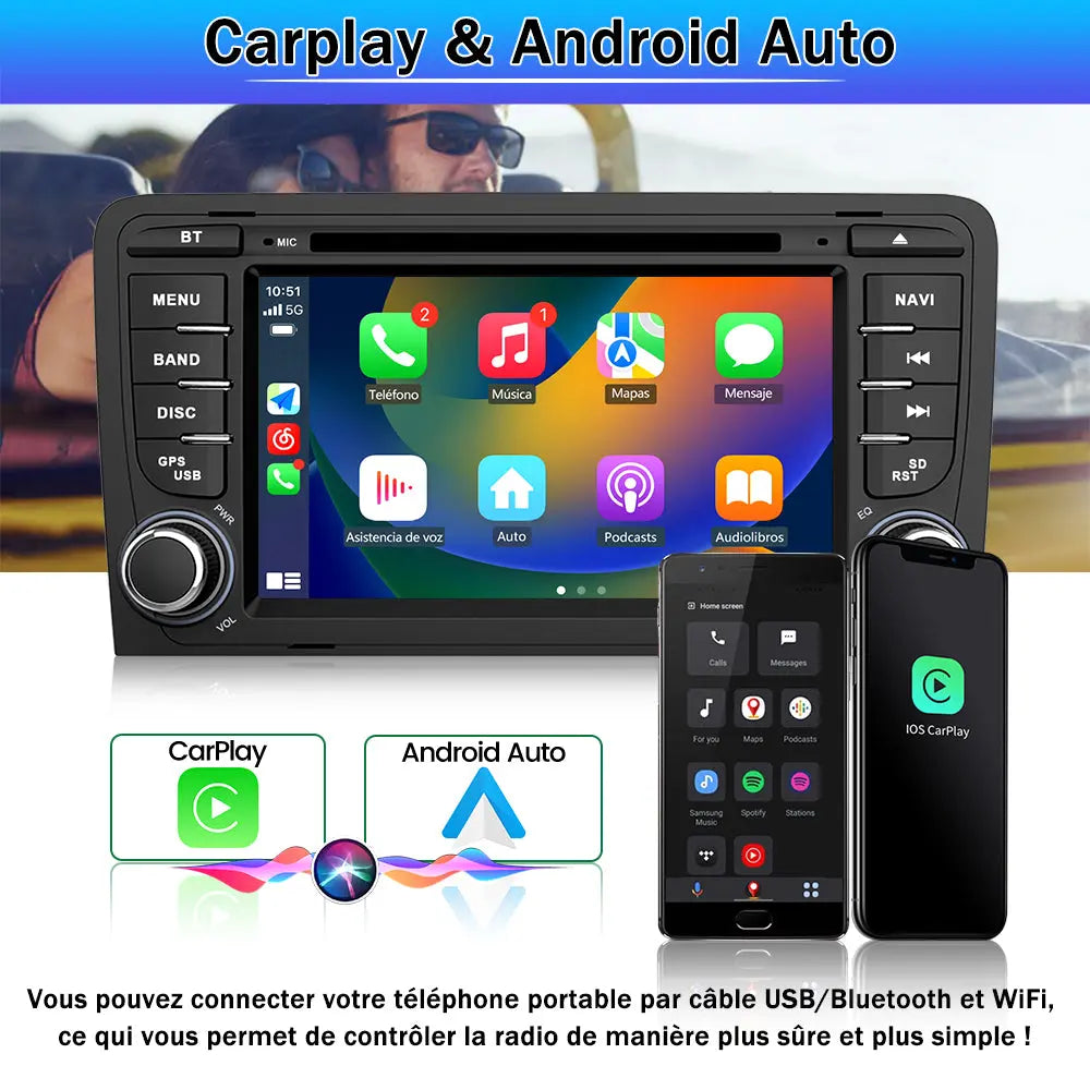 AWESAFE Radio Android Pour Audi A3/S3/RS3 2006-2012 Construit en Carplay intégré/Android Auto SWC GPS Bluetooth WiFi RDS FM Radio AWESAFE