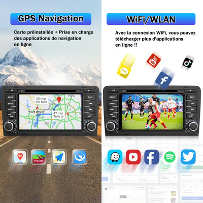 AWESAFE Radio Android Pour Audi A3/S3/RS3 2006-2012 Construit en Carplay intégré/Android Auto SWC GPS Bluetooth WiFi RDS FM Radio AWESAFE