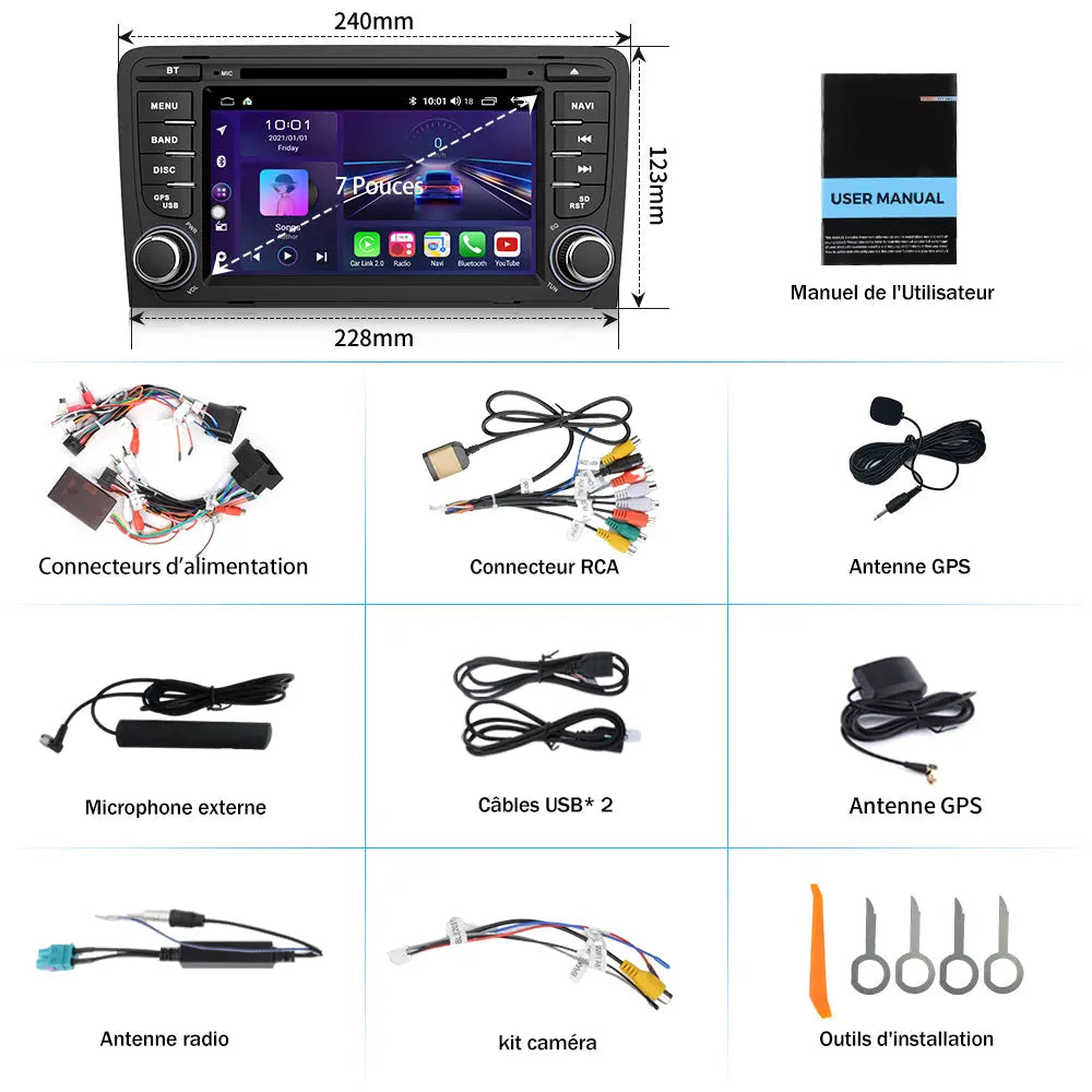 AWESAFE Radio Android Pour Audi A3/S3/RS3 2006-2012 Construit en Carplay intégré/Android Auto SWC GPS Bluetooth WiFi RDS FM Radio AWESAFE