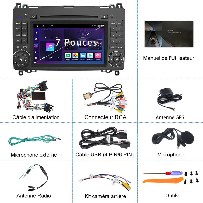 AWESAFE Radio Android 13 pour Mercedes Benz avec CD/DVD intégré Carplay intégré/Android Auto SWC GPS Bluetooth WiFi RDS FM Radio AWESAFE