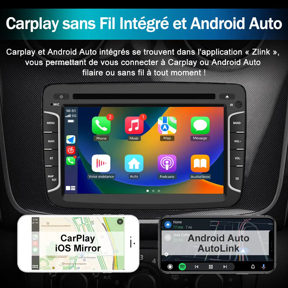 AWESAFE Radio Android pour Renault Dacia intégré Carplay intégré/Android Auto SWC GPS Bluetooth WiFi RDS FM Radio AWESAFE