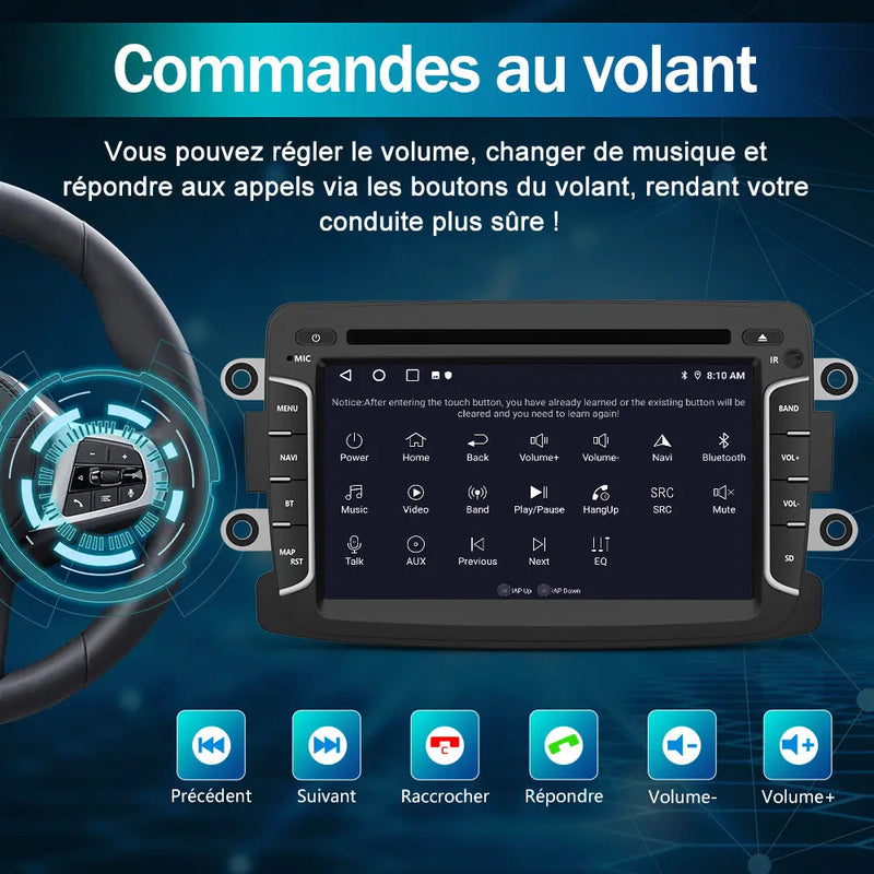 AWESAFE Radio Android pour Renault Dacia intégré Carplay intégré/Android Auto SWC GPS Bluetooth WiFi RDS FM Radio AWESAFE