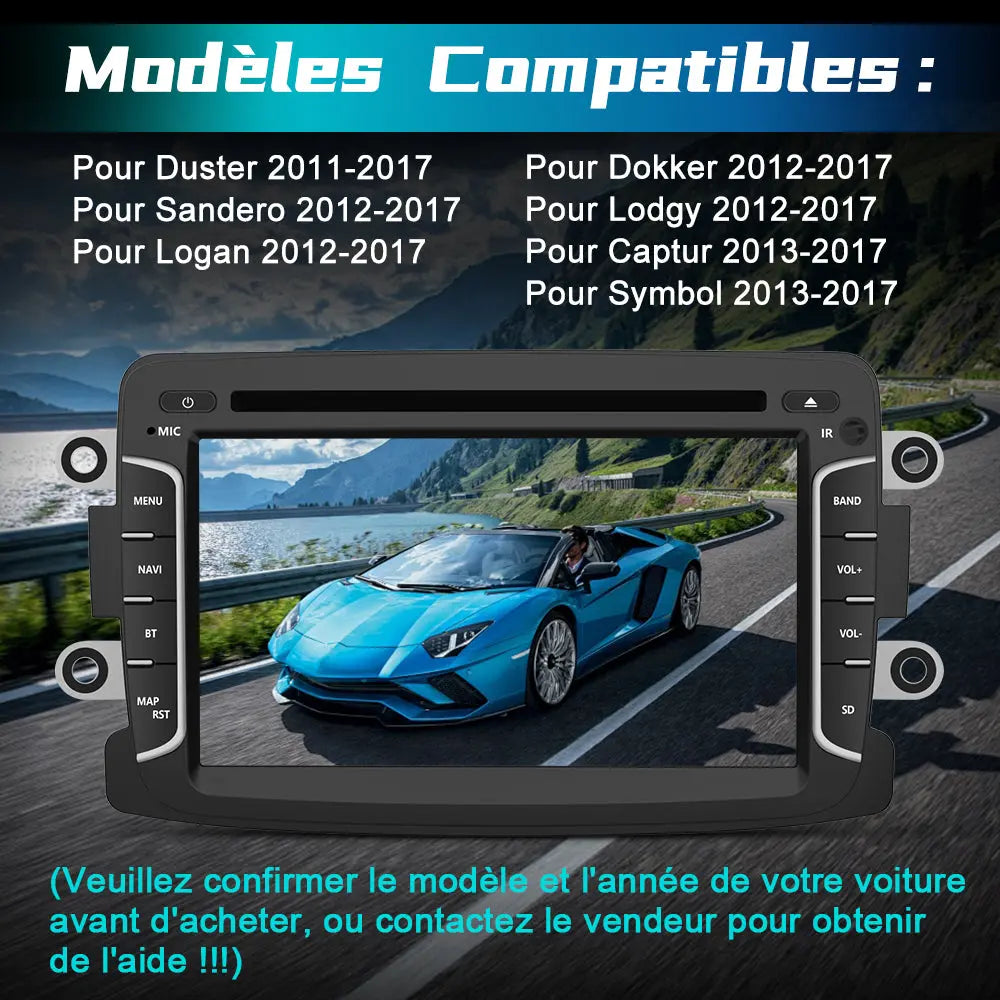 AWESAFE Radio Android pour Renault Dacia intégré Carplay intégré/Android Auto SWC GPS Bluetooth WiFi RDS FM Radio AWESAFE