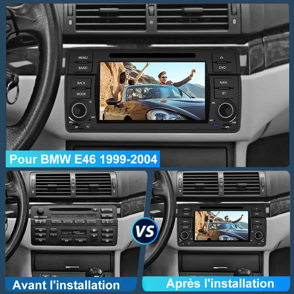 AWESAFE Radio Android pour BMW E46 1999-2004 intégré Carplay intégré/Android Auto SWC GPS Bluetooth WiFi RDS FM Radio AWESAFE