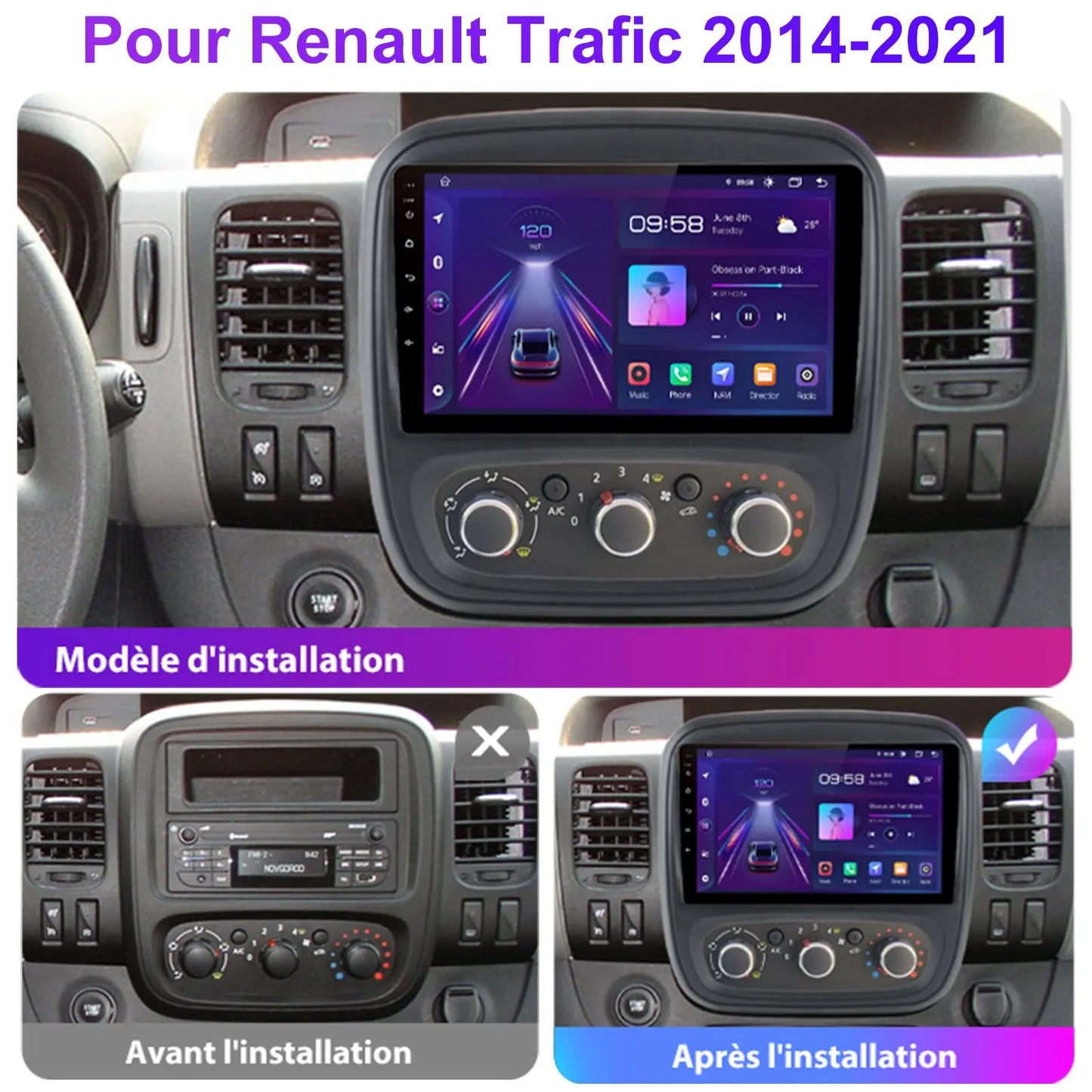 AWESAFE Radio Android pour Renault Trafic 2014-2021 Construit en Carplay intégré/Android Auto SWC GPS Bluetooth WiFi RDS FM Radio AWESAFE