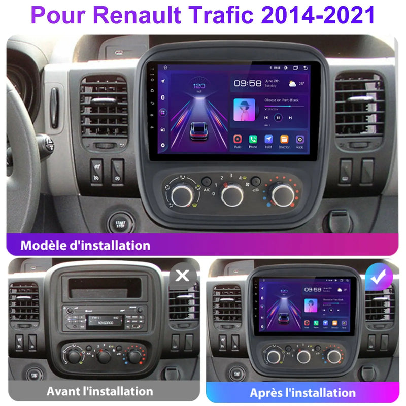 AWESAFE Radio Android pour Renault Trafic 2014-2021 Construit en Carplay intégré/Android Auto SWC GPS Bluetooth WiFi RDS FM Radio AWESAFE