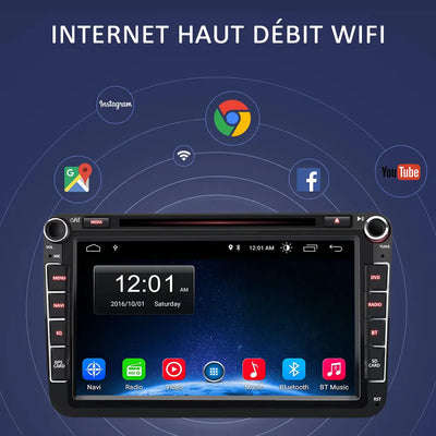 AWESAFE Radio Android Autoradio Pour Volkswagen/Skoda/Seat Construit en Carplay intégré/Android Auto SWC GPS Bluetooth WiFi RDS FM Radio AWESAFE