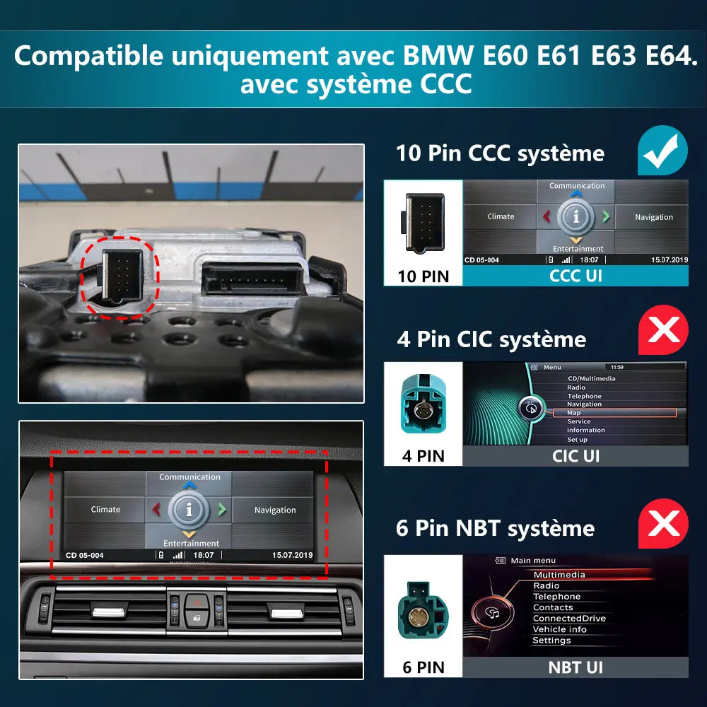 AWESAFE Radio Android pour BMW E60 E61 E63 E64 avec système CCC Built in Carplay intégré/Android Auto SWC GPS Bluetooth WiFi RDS FM Radio AWESAFE