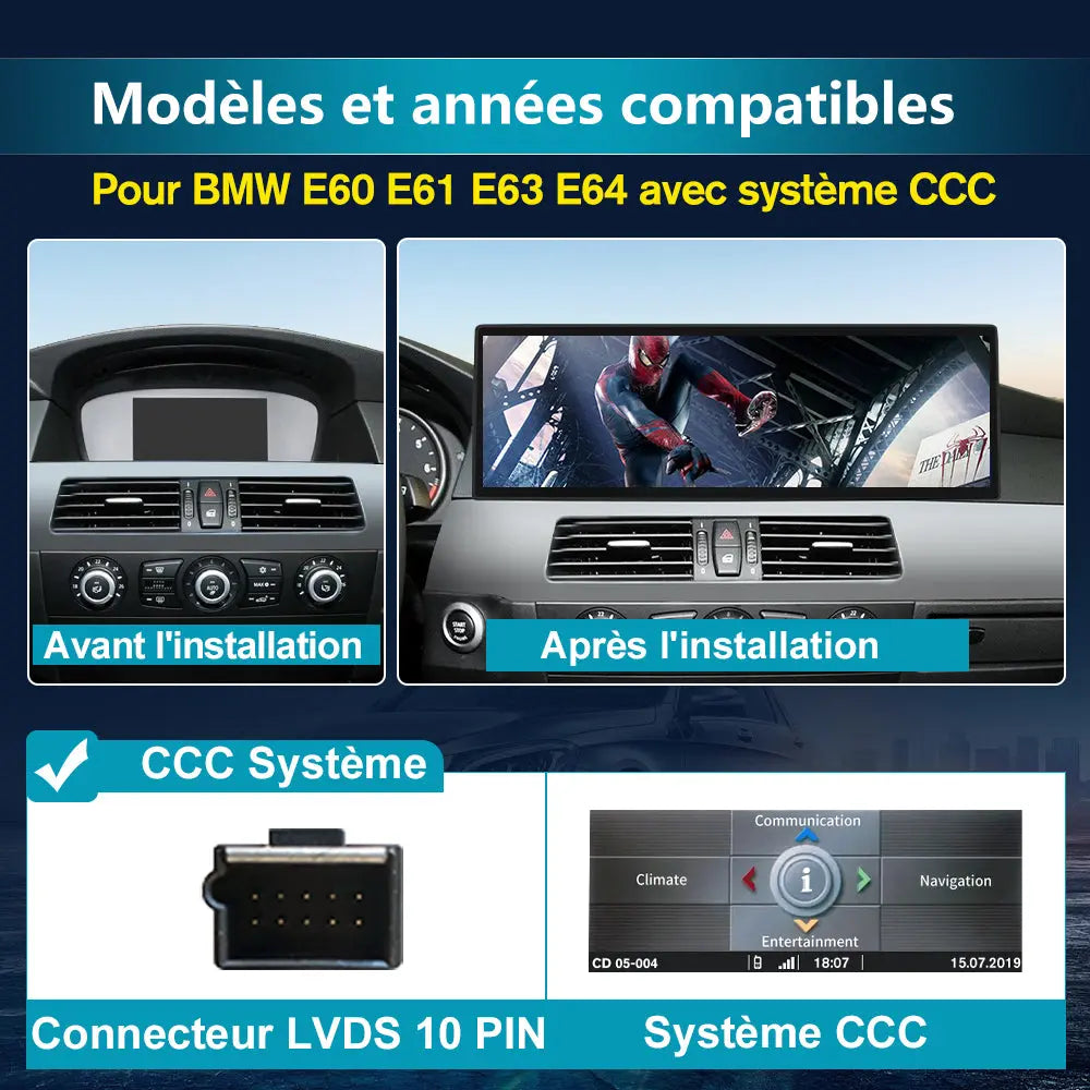 AWESAFE Radio Android pour BMW E60 E61 E63 E64 avec système CCC Built in Carplay intégré/Android Auto SWC GPS Bluetooth WiFi RDS FM Radio AWESAFE