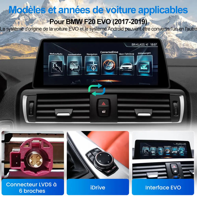 AWESAFE Radio Android pour BMW F20 EVO (2017-2019) Construit en Carplay intégré/Android Auto SWC GPS Bluetooth WiFi RDS FM Radio AWESAFE