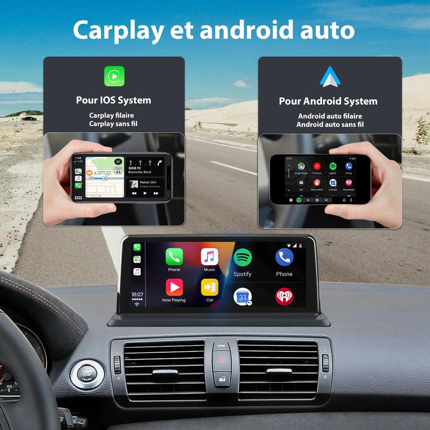 AWESAFE Radio Android pour Voiture Sans Ecran d'origine Autoradio Pour BMW Série 1 E81 E82 E87 E88 2005-2012 Built in Carplay intégré/Android Auto SWC GPS Bluetooth WiFi RDS FM Radio AWESAFE