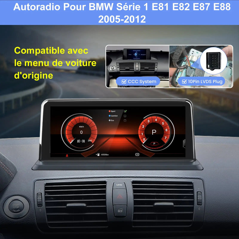 AWESAFE Radio Android pour BMW Série 1 E81 E82 E87 E88 2005-2012 Construit en Carplay intégré/Android Auto SWC GPS Bluetooth WiFi RDS FM Radio AWESAFE