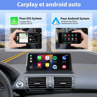 AWESAFE Radio Android pour BMW Série 1 E81 E82 E87 E88 2005-2012 Construit en Carplay intégré/Android Auto SWC GPS Bluetooth WiFi RDS FM Radio AWESAFE