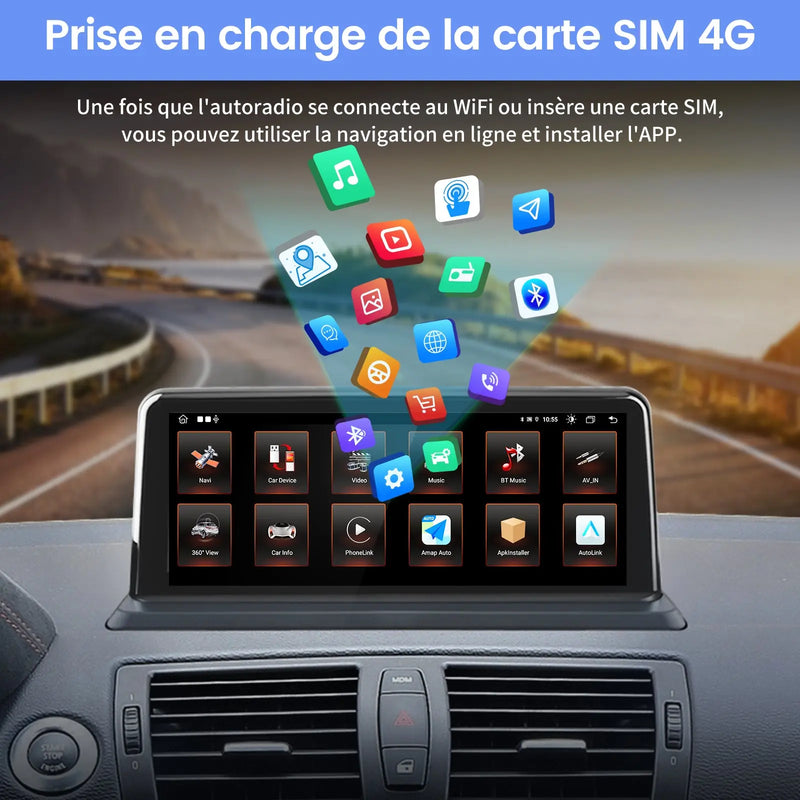 AWESAFE Radio Android pour BMW Série 1 E81 E82 E87 E88 2005-2012 Construit en Carplay intégré/Android Auto SWC GPS Bluetooth WiFi RDS FM Radio AWESAFE