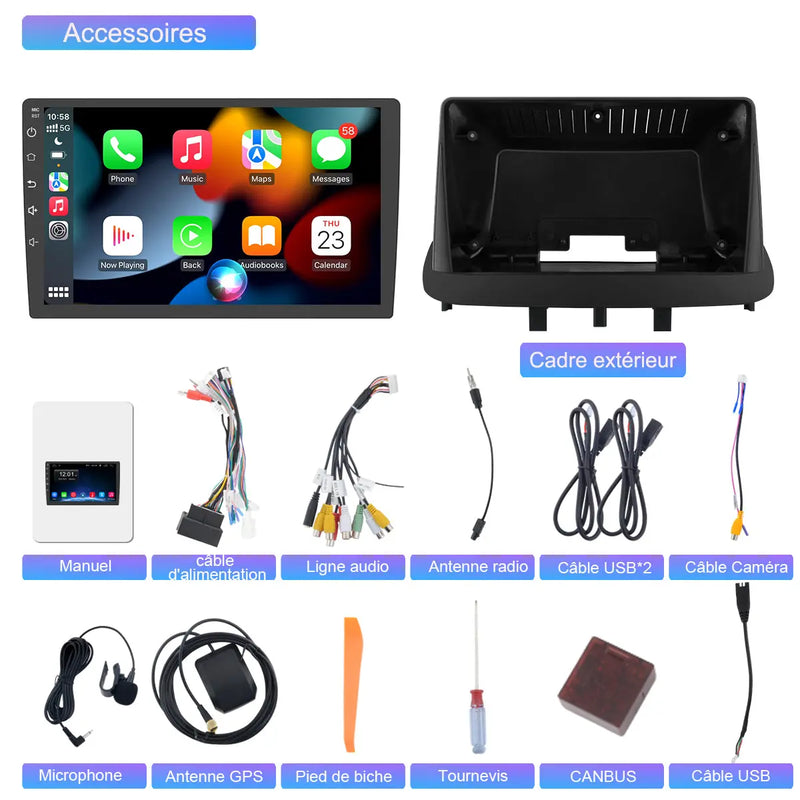 AWESAFE Radio Android pour Renault Megane 3 2008-2014 Construit en Carplay intégré/Android Auto SWC GPS Bluetooth WiFi RDS FM Radio AWESAFE